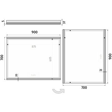 NIMCO ZP 12000 zrcadlo 90x70 cm, reverzibilní, s osvětlením ZP 12019 Technický nákres