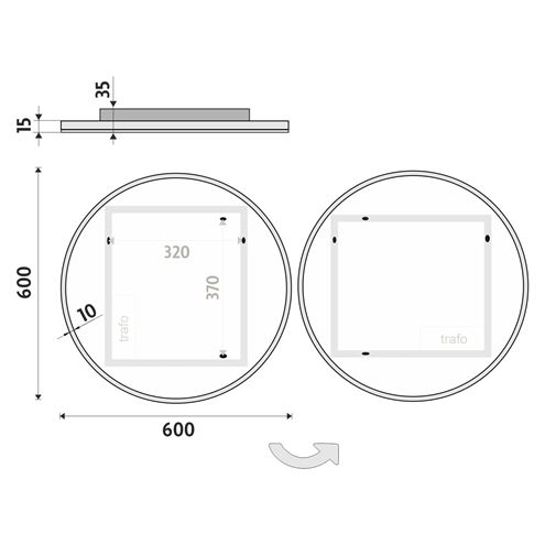 NIMCO ZP 26000 zrcadlo 60 cm, s osvětlením ZP 26000R Technický nákres