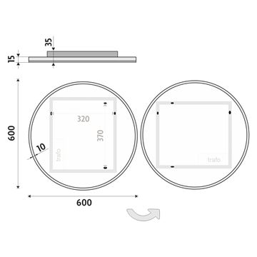 NIMCO ZP 26000 zrcadlo 60 cm, s osvětlením ZP 26000R Technický nákres