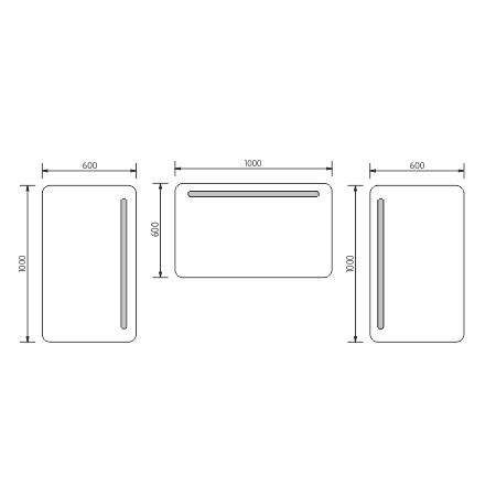 NIMCO ZP 2000 zrcadlo 60x100 cm, reverzibilní, s osvětlením ZP 2004 Technický nákres