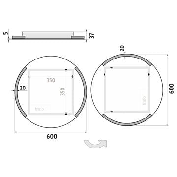 NIMCO ZP 16000 zrcadlo 60 cm, reverzibilní, s osvětlením ZP 16000R Technický nákres