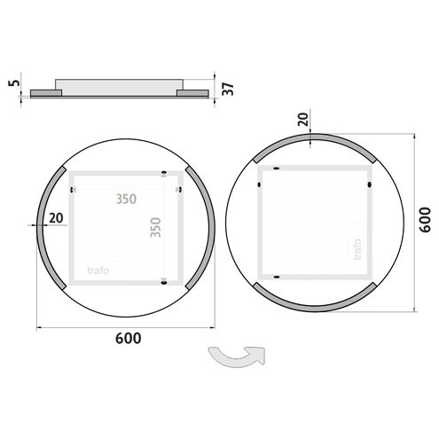 NIMCO ZP 16000 zrcadlo 60 cm, reverzibilní, s osvětlením ZP 16000R Technický nákres