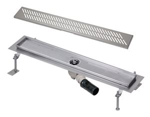 SANELA sprchový žlab 1150 mm, do prostoru, boční odtok DN 50, rošt D, lesklá nerez ocel