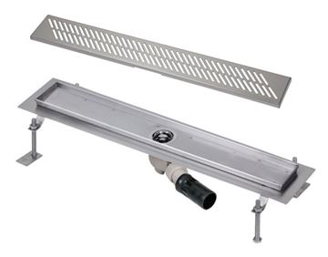 SANELA sprchový žlab 1150 mm, do prostoru, boční odtok DN 50, rošt D, lesklá nerez ocel