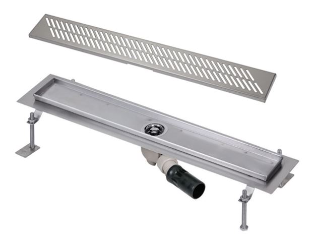 SANELA sprchový žlab 1150 mm, do prostoru, boční odtok DN 50, rošt D, lesklá nerez ocel SLKN 05D Obrázek - Hlavní obrázek