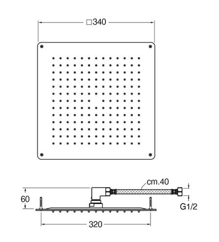 CRISTINA SANDWICH SPECIAL horní sprcha 340x340 mm, chrom CRIPD36251 Technický nákres