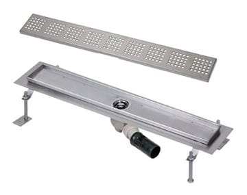 SANELA sprchový žlab 1150 mm, do prostoru, boční odtok DN 50, rošt F, matná nerez ocel