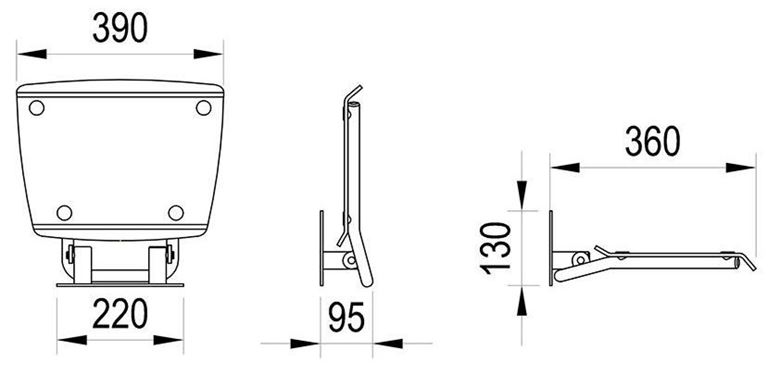 RAVAK OVO-B II sedátko do sprchy, sklopné, nerez ocel/opal B8F0000064 Technický nákres