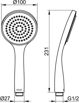 KEUCO IXMO ruční sprcha pr. 100 mm, ECO AIR, chrom 59580010100 Technický nákres