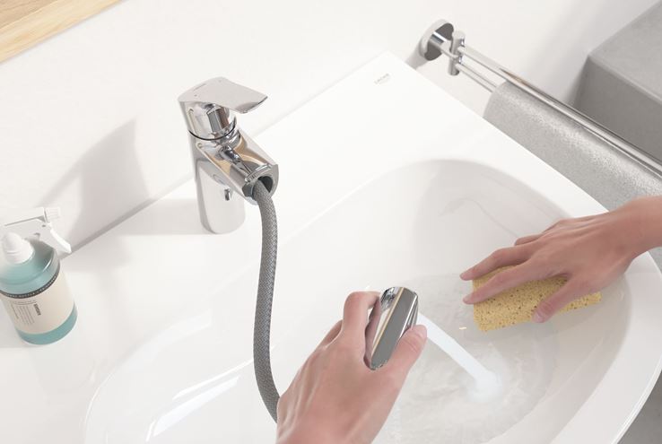 GROHE EUROSMART umyvadlová stojánková baterie, s vytahovací sprškou a odtokovou soupravou, chrom 23976003 Obrázek - fotka