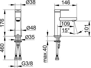 KEUCO IXMO umyvadlová stojánková baterie, chrom 59502013100 Technický nákres