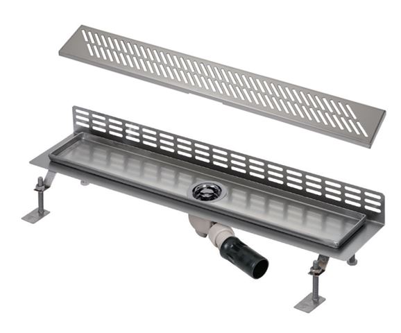 SANELA sprchový žlab 1150 mm, ke stěně, boční odtok DN 50, rošt D, matná nerez ocel SLKN 08DX Obrázek - Hlavní obrázek
