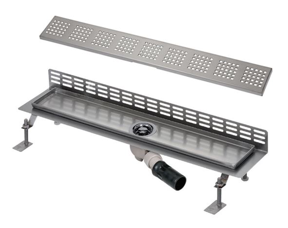 SANELA sprchový žlab 1150 mm, ke stěně, boční odtok DN 50, rošt F, matná nerez ocel SLKN 08FX Obrázek - Hlavní obrázek