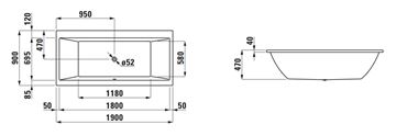 LAUFEN PRO vana 190x90 cm, bez nožiček, akrylát H2349500000001 Technický nákres