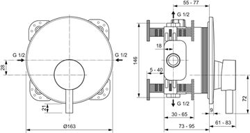 IDEAL STANDARD CERALINE sprchová podomíková baterie, černá A7388XG Technický nákres
