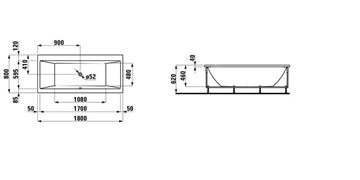 LAUFEN PRO vana 180x80 cm, s hliníkovou konstrukcí, akrylát H2329510000001 Technický nákres