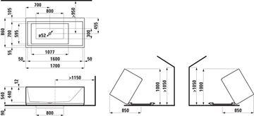 KARTELL LAUFEN volně stojící vana 170x86 cm, s osvětlením, Sentec H2243320006161 Technický nákres