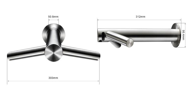 DYSON AIRBLADE WASH & DRY umyvadlová senzorová baterie, s vysoušečem rukou, napájení ze sítě, nerez 24526601 Technický nákres
