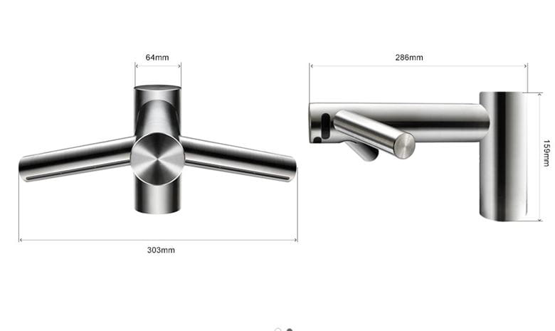 DYSON AIRBLADE WASH & DRY umyvadlová senzorová baterie, s vysoušečem rukou, napájení ze sítě, nerez 24526501 Technický nákres