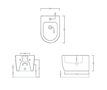 ARTCERAM MONET závěsný bidet MNB001 01,00 Technický nákres