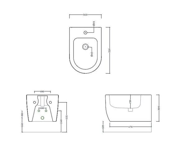 ARTCERAM MONET závěsný bidet MNB001 01,00 Technický nákres