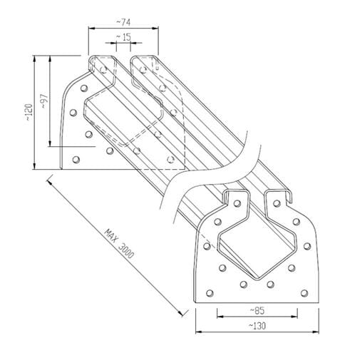 AZP BRNO štěrbinový žlab 2000 mm, do prostoru, odtok DN 110, nerezová ocel OZ 02.Z2 Technický nákres
