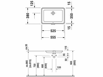 DURAVIT 2ND FLOOR umyvadlo 55 cm, s přepadem 0316530000 Technický nákres