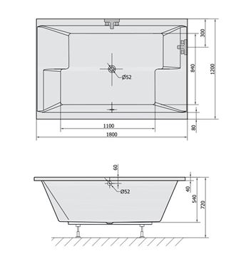 POLYSAN DUPLA vana 180x120 cm, pro 2 osoby, bez nožiček, akrylát 13611 Technický nákres
