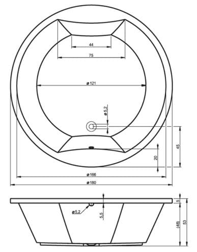 RIHO COLORADO vana pr. 180 cm, bez nožiček, akrylát B038001005 Technický nákres