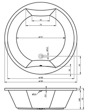 RIHO COLORADO vana pr. 180 cm, bez nožiček, akrylát B038001005 Technický nákres