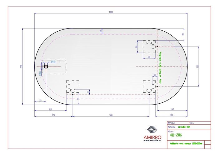 AMIRRO AMBIENTE OVAL zrcadlo 100x50 cm, reverzibilní, s osvětlení, se senzorem 411-286 Technický nákres