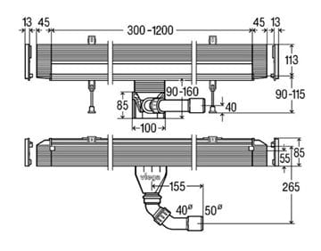 VIEGA ADVANTIX VARIO 4967.10 sprchový žlab 1200 mm, ke stěně, boční odtok DN 50, bez roštu, plast 736552 Technický nákres