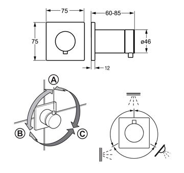 HANSA DESIGNO podomítkový přepínací ventil, pro 3 spotřebiče, chrom 02879172 Technický nákres