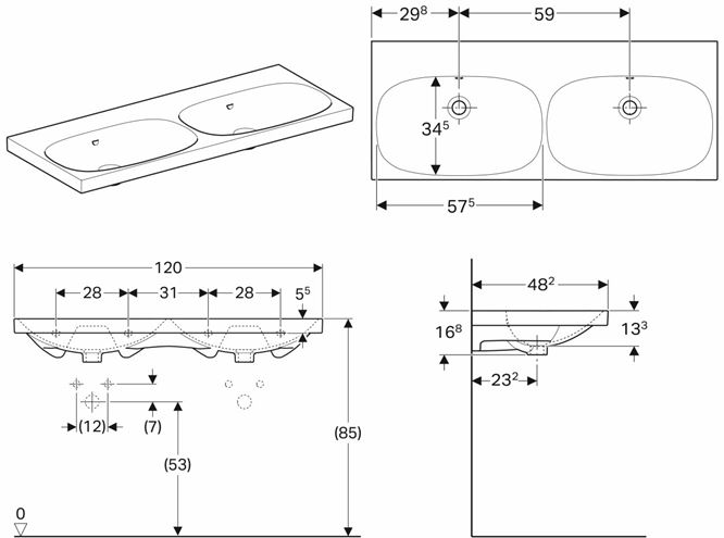 GEBERIT ACANTO dvojumyvadlo 120 cm, s přepadem 500.628.01.2 Obrázek - fotka