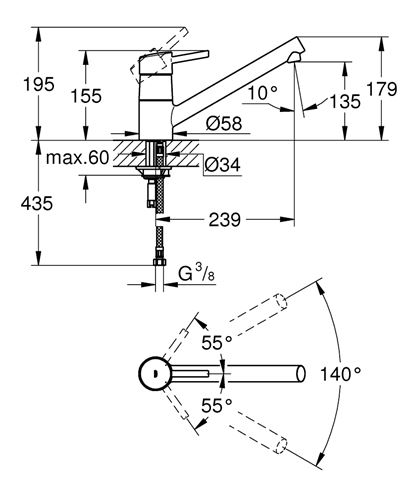 GROHE CONCETTO dřezová baterie, chrom 32659001 Technický nákres