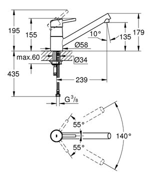 GROHE CONCETTO dřezová baterie, chrom 32659001 Technický nákres