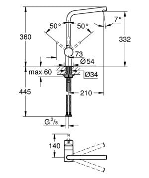 GROHE MINTA dřezová baterie, chrom 31375000 Technický nákres