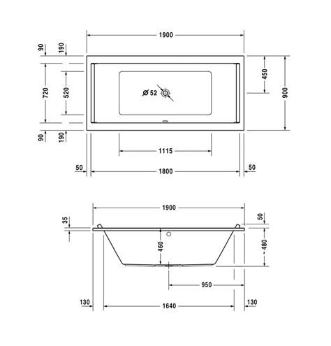 DURAVIT STARCK vana 190x90 cm, pro 2 osoby, bez nožiček, akrylát 700340000000000 Technický nákres