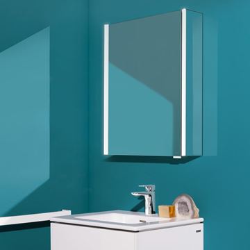 LAUFEN FRAME 25 zrcadlová skříňka 60x75x15 cm, osvětlení, s vypínačem a el. zásuvkou, panty vlevo, hliník, zrcadlo H4084519001441 Obrázek - fotka