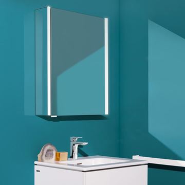 LAUFEN FRAME 25 zrcadlová skříňka 60x75x15 cm, osvětlení, s vypínačem a el. zásuvkou, panty vpravo, hliník, zrcadlo H4084529001441 Obrázek - fotka