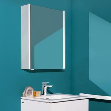 LAUFEN FRAME 25 zrcadlová skříňka 60x75x15 cm, osvětlení, panty vpravo, hliník, lesklá bílá H4084729001451 Obrázek - fotka