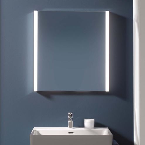 LAUFEN FRAME 25 zrcadlová skříňka 60x75x15 cm, osvětlení, s vypínačem a el. zásuvkou, panty vlevo, hliník, lesklá bílá H4084019001451 Obrázek - fotka