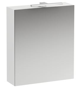 LAUFEN BASE zrcadlová skříňka 60x70x18,5 cm, osvětlení, s vypínačem a el. zásuvkou, panty vlevo, MDF, matná bílá