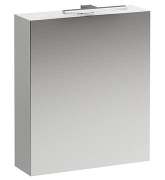 LAUFEN BASE zrcadlová skříňka 60x70x18,5 cm, osvětlení, s vypínačem a el. zásuvkou, panty vlevo, MDF, lesklá bílá