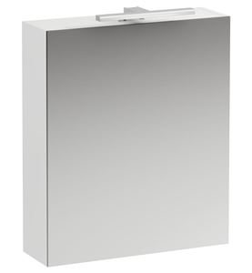 LAUFEN BASE zrcadlová skříňka 60x70x18,5 cm, osvětlení, s vypínačem a el. zásuvkou, panty vpravo, MDF, matná bílá