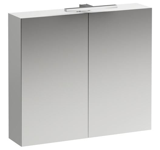 LAUFEN BASE zrcadlová skříňka 80x70x18,5 cm, osvětlení, s vypínačem a el. zásuvkou, panty vlevo, MDF, matná bílá H4028021102601 Obrázek - Hlavní obrázek