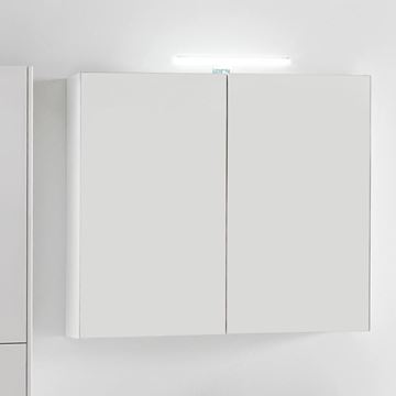 LAUFEN BASE zrcadlová skříňka 80x70x18,5 cm, osvětlení, s vypínačem a el. zásuvkou, panty vlevo, MDF, matná bílá H4028021102601 Obrázek - fotka