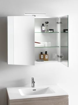 LAUFEN BASE zrcadlová skříňka 80x70x18,5 cm, osvětlení, s vypínačem a el. zásuvkou, MDF, lesklá bílá H4028021102611 Obrázek - fotka