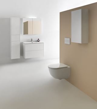 LAUFEN BASE zrcadlová skříňka 80x70x18,5 cm, osvětlení, s vypínačem a el. zásuvkou, panty vlevo, MDF, matná bílá H4028021102601 Obrázek - fotka