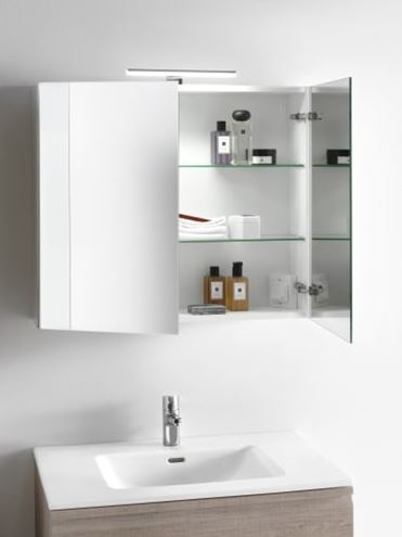 LAUFEN BASE zrcadlová skříňka 80x70x18,5 cm, osvětlení, s vypínačem a el. zásuvkou, panty vlevo, MDF, matná bílá H4028021102601 Obrázek - fotka